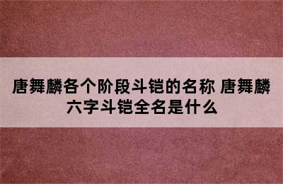 唐舞麟各个阶段斗铠的名称 唐舞麟六字斗铠全名是什么